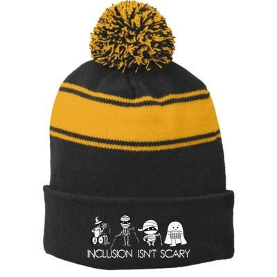 Inclusion Isnt Scary Slp Halloween Sped Teacher Ghost Mummy Stripe Pom Pom Beanie
