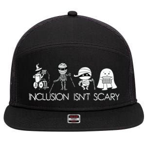 Inclusion Isnt Scary Slp Halloween Sped Teacher Ghost Mummy 7 Panel Mesh Trucker Snapback Hat