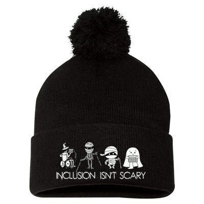 Inclusion Isnt Scary Slp Halloween Sped Teacher Ghost Mummy Pom Pom 12in Knit Beanie