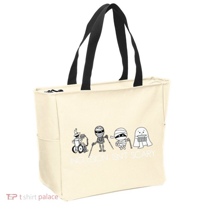 Inclusion Isnt Scary Slp Halloween Sped Teacher Ghost Mummy Zip Tote Bag