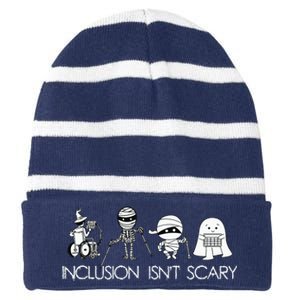 Inclusion Isnt Scary Slp Halloween Sped Teacher Ghost Mummy Striped Beanie with Solid Band