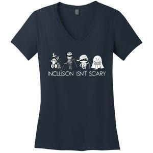 Inclusion Isnt Scary Slp Halloween Sped Teacher Ghost Mummy Women's V-Neck T-Shirt