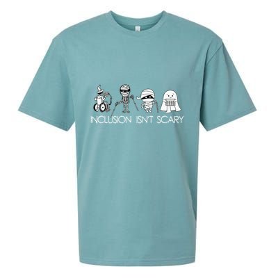 Inclusion Isnt Scary Slp Halloween Sped Teacher Ghost Mummy Sueded Cloud Jersey T-Shirt