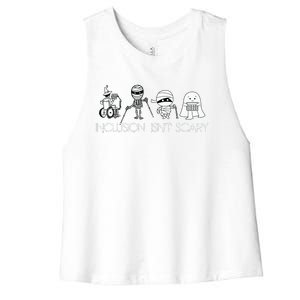 Inclusion Isnt Scary Slp Halloween Sped Teacher Ghost Mummy Women's Racerback Cropped Tank