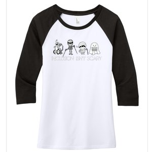 Inclusion Isnt Scary Slp Halloween Sped Teacher Ghost Mummy Women's Tri-Blend 3/4-Sleeve Raglan Shirt