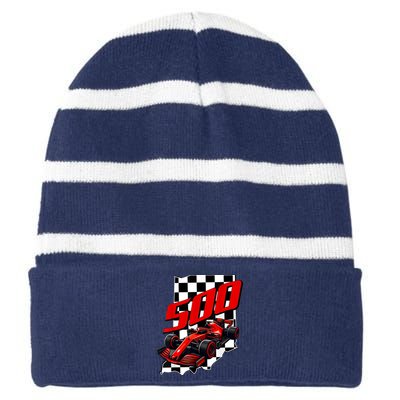 Indianapolis Indiana State 500 Race Car Formula Racing Car Gift Striped Beanie with Solid Band