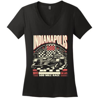 Indianapolis Indiana State 500 Race Car Formula Racing Car Women's V-Neck T-Shirt
