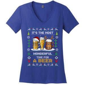 It Is The Most Wonderful Time Beer Ugly Xmas Gift Women's V-Neck T-Shirt