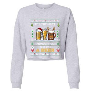 It Is The Most Wonderful Time Beer Ugly Xmas Gift Cropped Pullover Crew