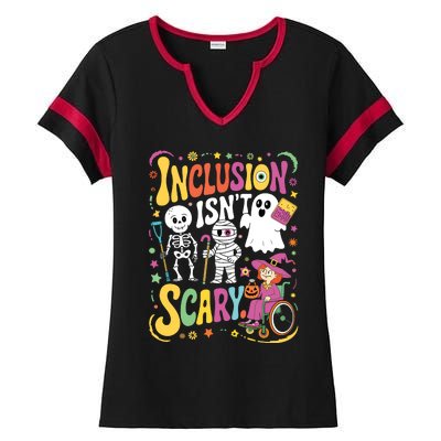 Inclusion IsnT Too Scary Ghost Slp Halloween Sped Teacher Ladies Halftime Notch Neck Tee