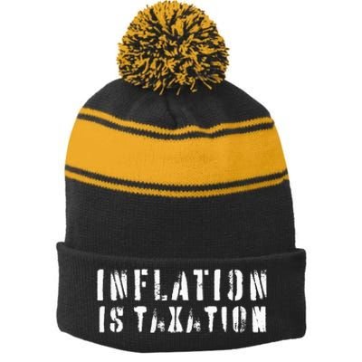 Inflation Is Taxation Stripe Pom Pom Beanie