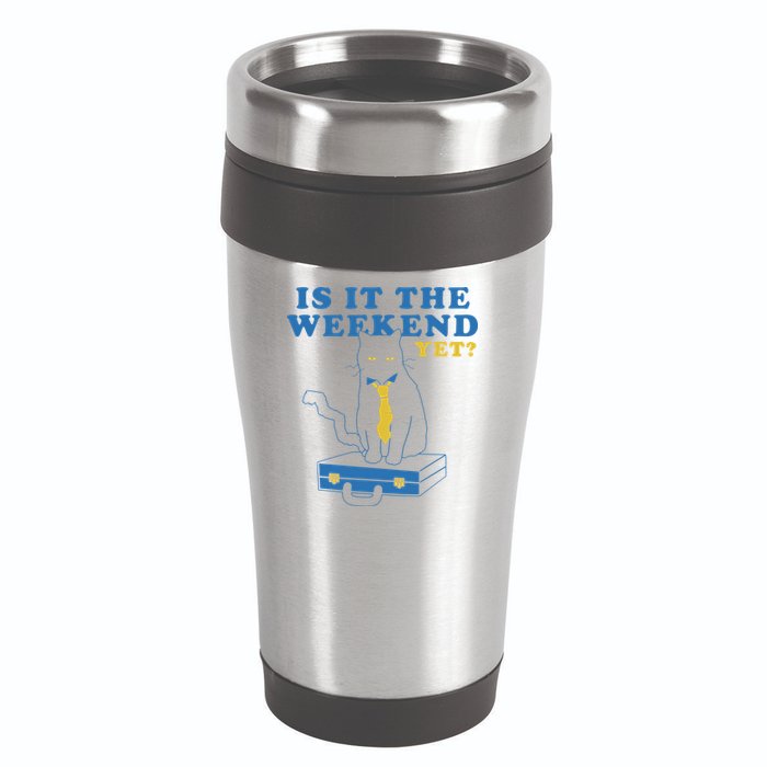 Is It The Weekend Yet Funny Cat 16oz Travel Tumbler