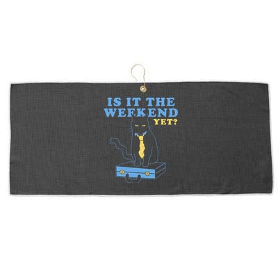 Is It The Weekend Yet Funny Cat Large Microfiber Waffle Golf Towel