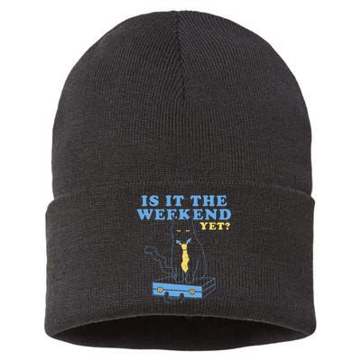 Is It The Weekend Yet Funny Cat Sustainable Knit Beanie