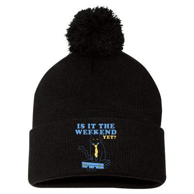Is It The Weekend Yet Funny Cat Pom Pom 12in Knit Beanie