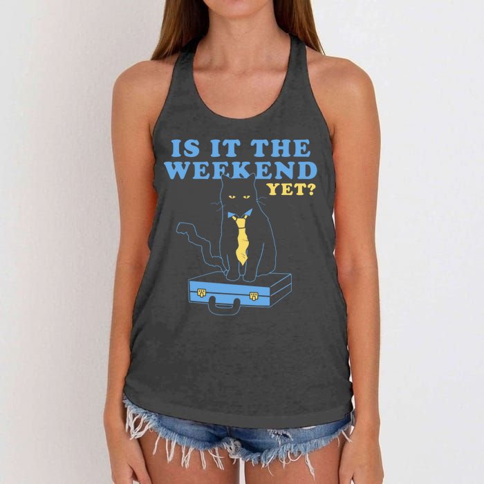 Is It The Weekend Yet Funny Cat Women's Knotted Racerback Tank