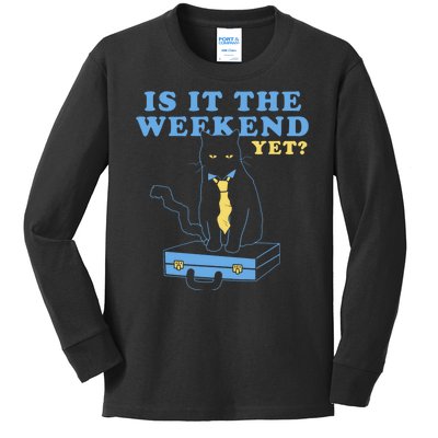 Is It The Weekend Yet Funny Cat Kids Long Sleeve Shirt