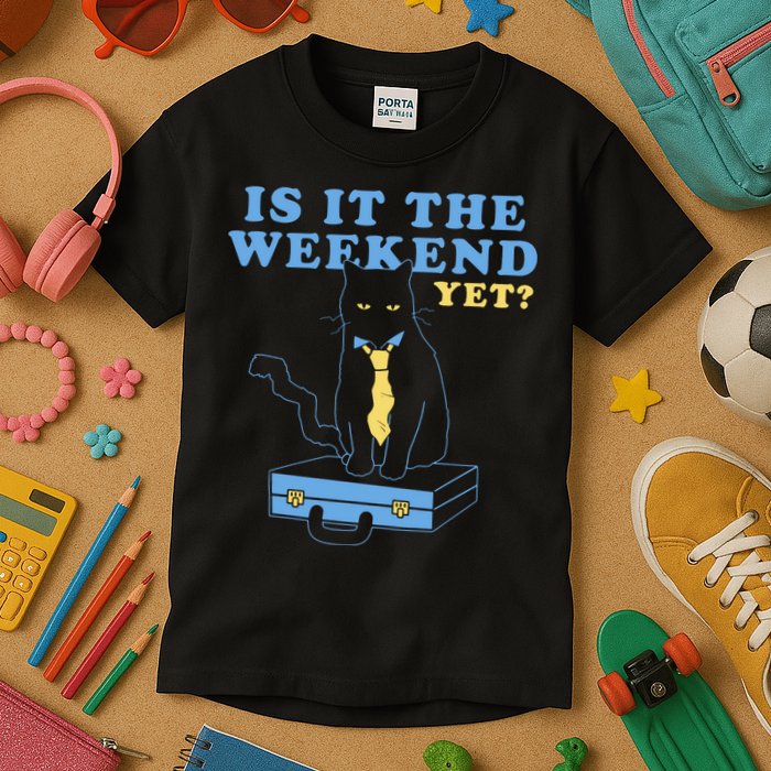 Is It The Weekend Yet Funny Cat Kids T-Shirt