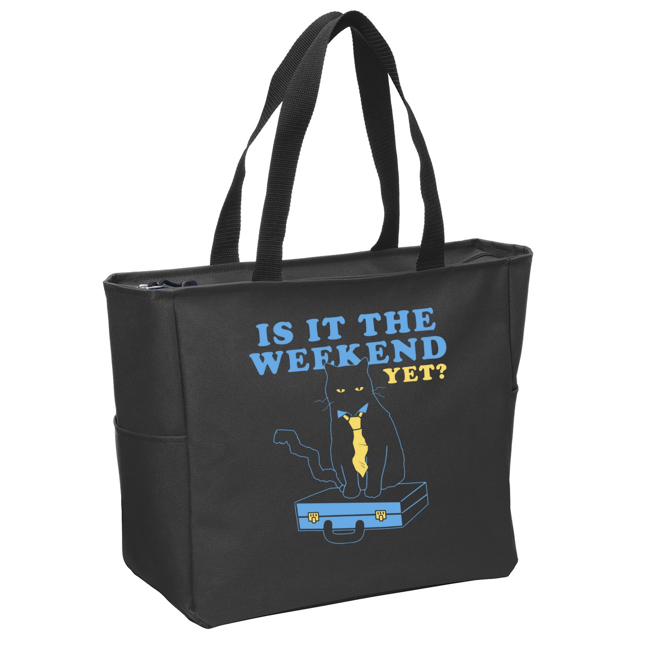Is It The Weekend Yet Funny Cat Zip Tote Bag
