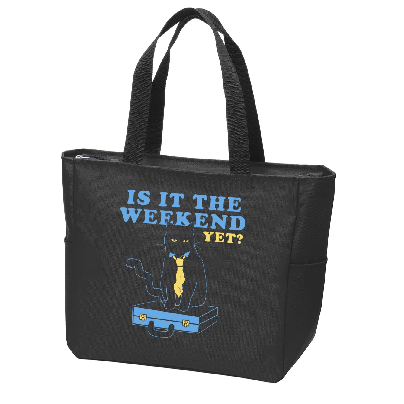 Is It The Weekend Yet Funny Cat Zip Tote Bag