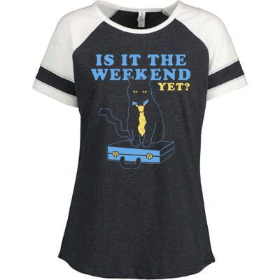 Is It The Weekend Yet Funny Cat Enza Ladies Jersey Colorblock Tee