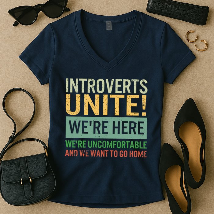 Introvert Introverts Unite Here Uncomfortable Want Go Home Women's V-Neck T-Shirt