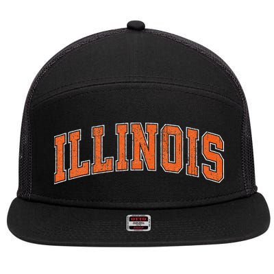 Illinois Il Vintage Athletic Sports Style 7 Panel Mesh Trucker Snapback Hat