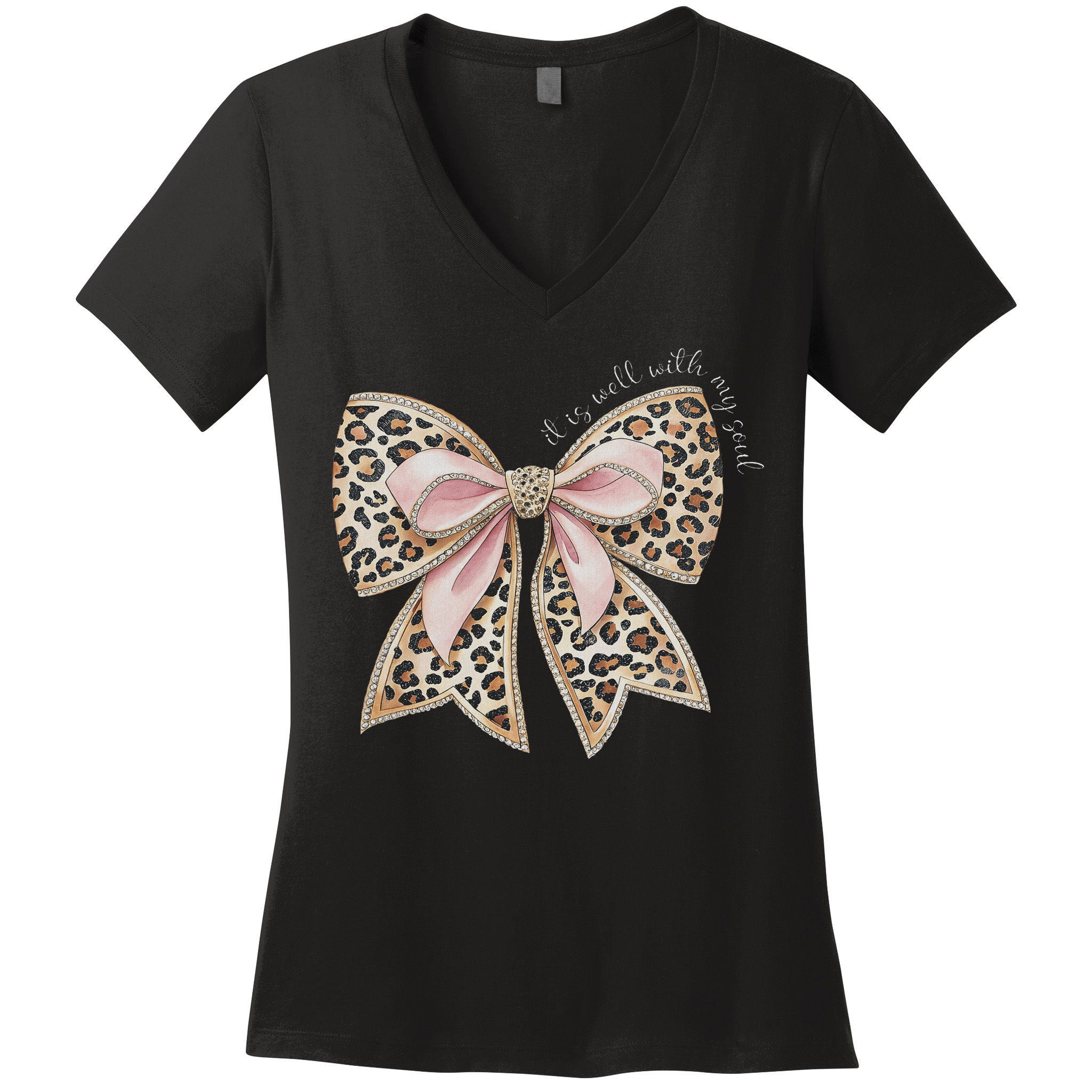 It Is Well With My Soul Inspired Faith Bible Bow Christian Women's V-Neck T-Shirt