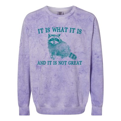 It Is What It Is And It Is Not Great Raccoon Colorblast Crewneck Sweatshirt