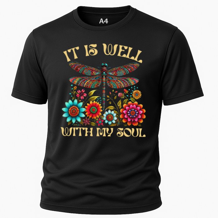 It Is Well With My Soul Dragonfly Floral Boho Christian God Cooling Performance Crew T-Shirt