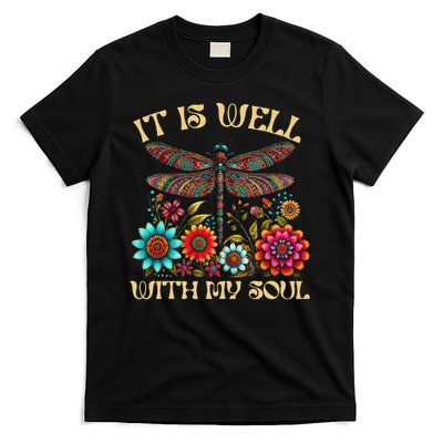 It Is Well With My Soul Dragonfly Floral Boho Christian God T-Shirt