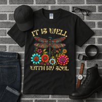 It Is Well With My Soul Dragonfly Floral Boho Christian God Tall T-Shirt