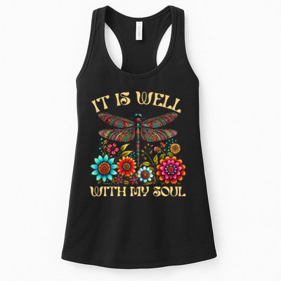 It Is Well With My Soul Dragonfly Floral Boho Christian God Womens Tank Top