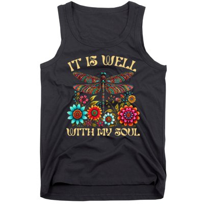 It Is Well With My Soul Dragonfly Floral Boho Christian God Tank Top