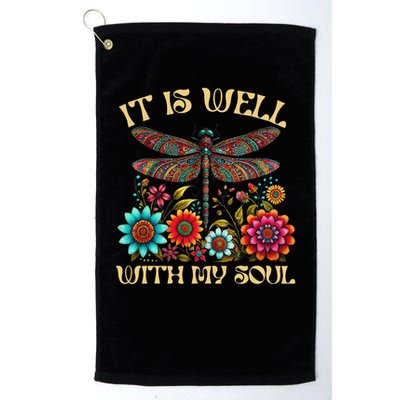 It Is Well With My Soul Dragonfly Floral Boho Christian God Golf Towel