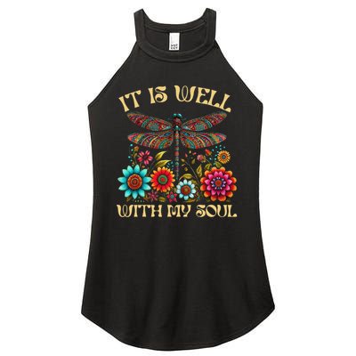 It Is Well With My Soul Dragonfly Floral Boho Christian God Women's Perfect Tri Rocker Tank