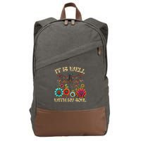 It Is Well With My Soul Dragonfly Floral Boho Christian God Cotton Canvas Backpack
