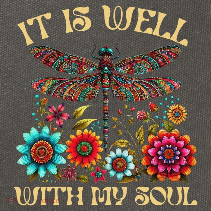 It Is Well With My Soul Dragonfly Floral Boho Christian God Cotton Canvas Backpack