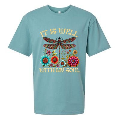 It Is Well With My Soul Dragonfly Floral Boho Christian God Sueded Cloud Jersey T-Shirt