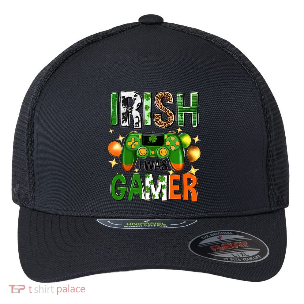 Irish I Was Gamer St Patrick's Day Game Controller Shamrocks Flexfit Unipanel Trucker Cap