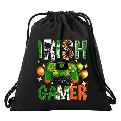 Irish I Was Gamer St Patrick's Day Game Controller Shamrocks Drawstring Bag