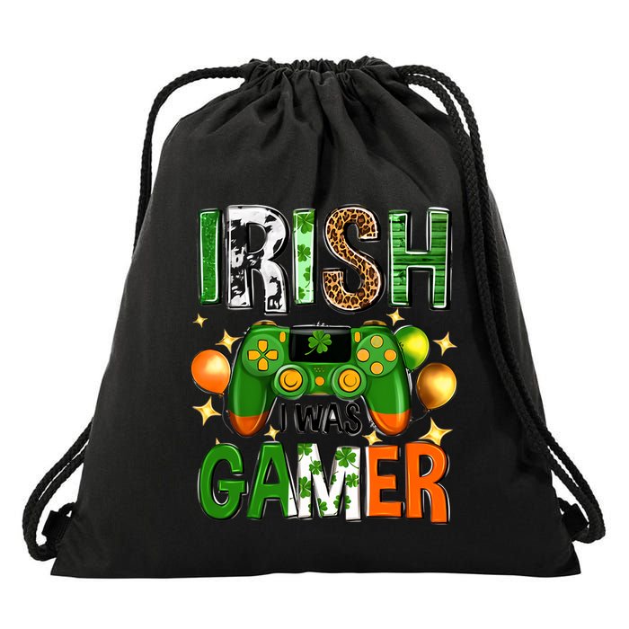 Irish I Was Gamer St Patrick's Day Game Controller Shamrocks Drawstring Bag