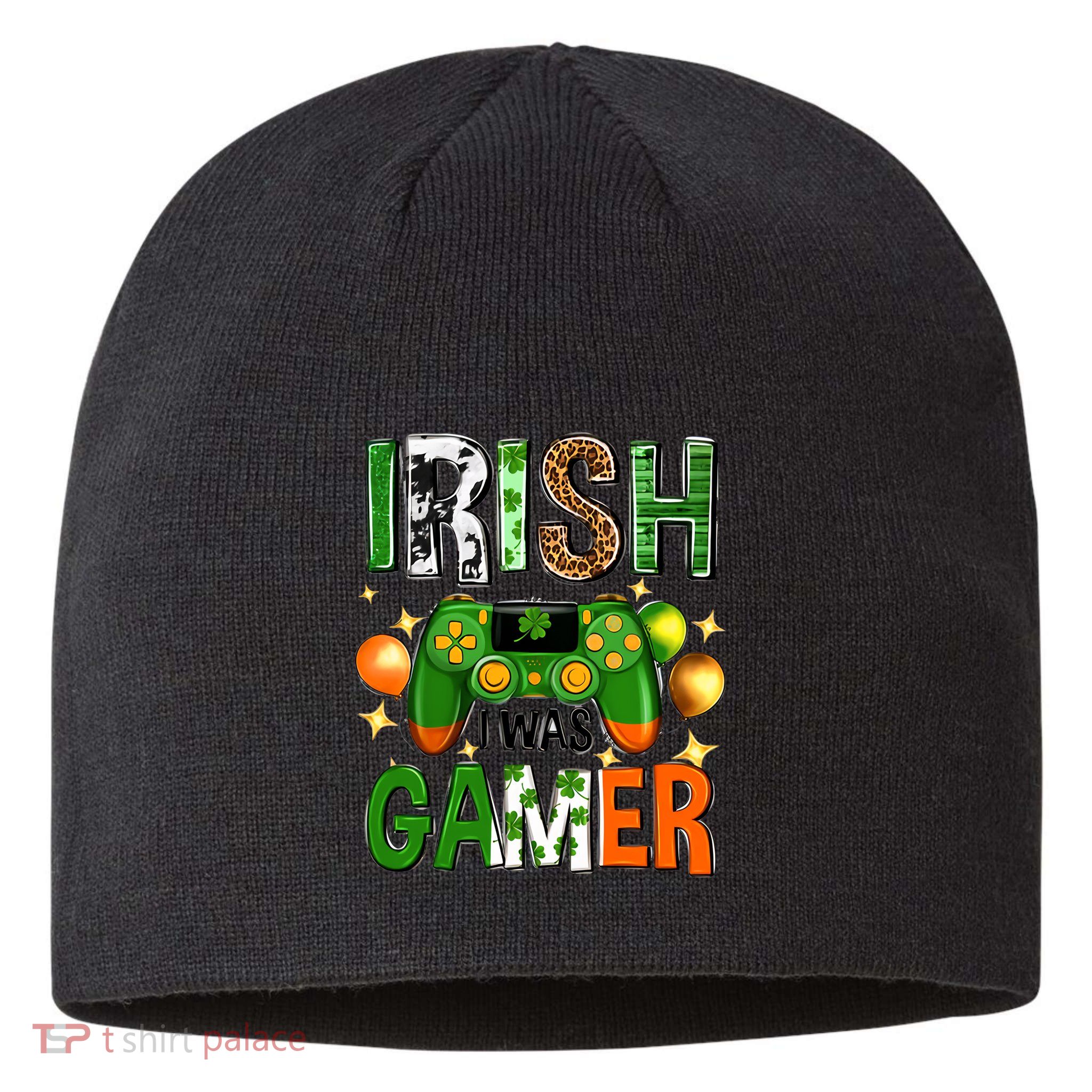 Irish I Was Gamer St Patrick's Day Game Controller Shamrocks Sustainable Beanie