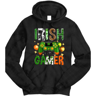 Irish I Was Gamer St Patrick's Day Game Controller Shamrocks Tie Dye Hoodie