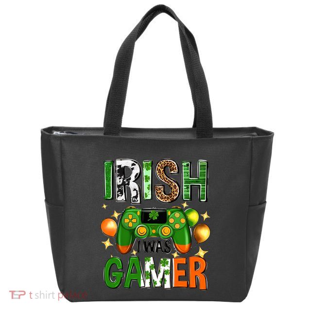 Irish I Was Gamer St Patrick's Day Game Controller Shamrocks Zip Tote Bag