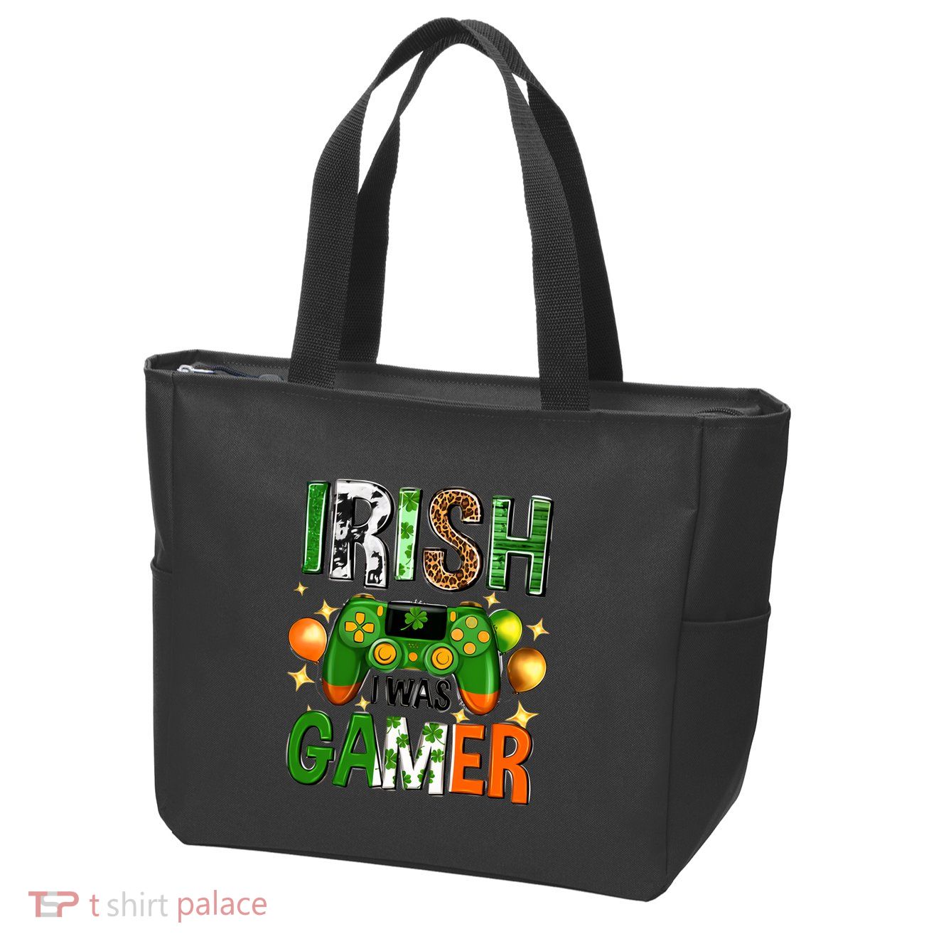 Irish I Was Gamer St Patrick's Day Game Controller Shamrocks Zip Tote Bag