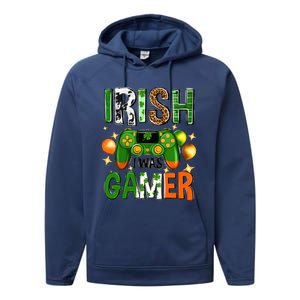 Irish I Was Gamer St Patrick's Day Game Controller Shamrocks Performance Fleece Hoodie