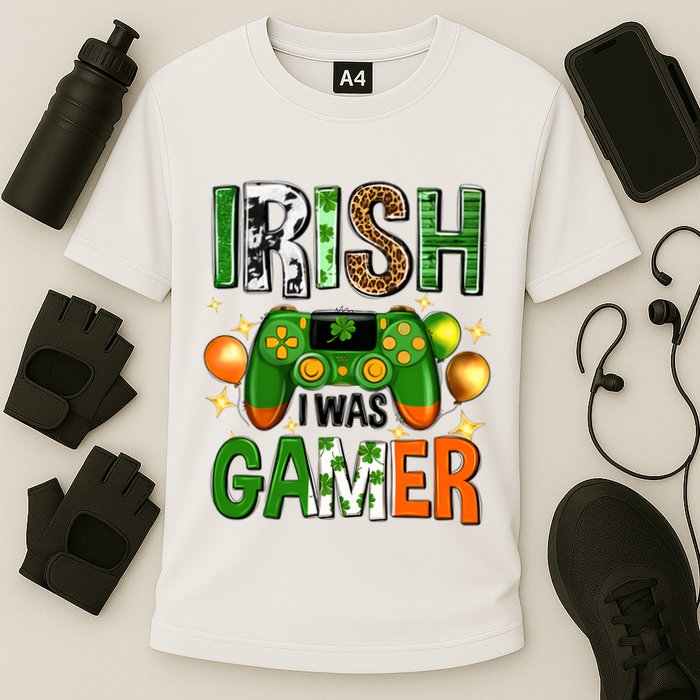 Irish I Was Gamer St Patrick's Day Game Controller Shamrocks Performance Shirt