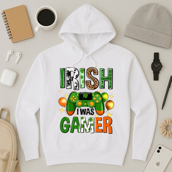 Irish I Was Gamer St Patrick's Day Game Controller Shamrocks Hoodie