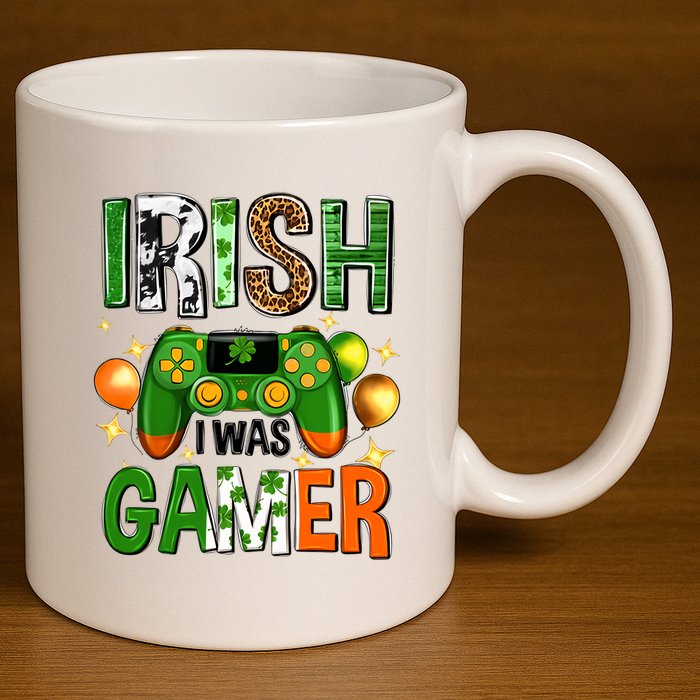 Irish I Was Gamer St Patrick's Day Game Controller Shamrocks 11oz C Handle Ceramic Mug